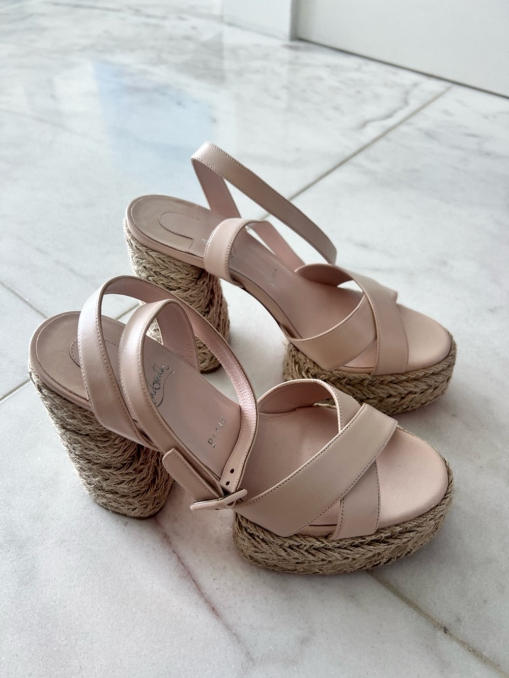 Christian Louboutin Blush Pink Espadrille Platform Sandals